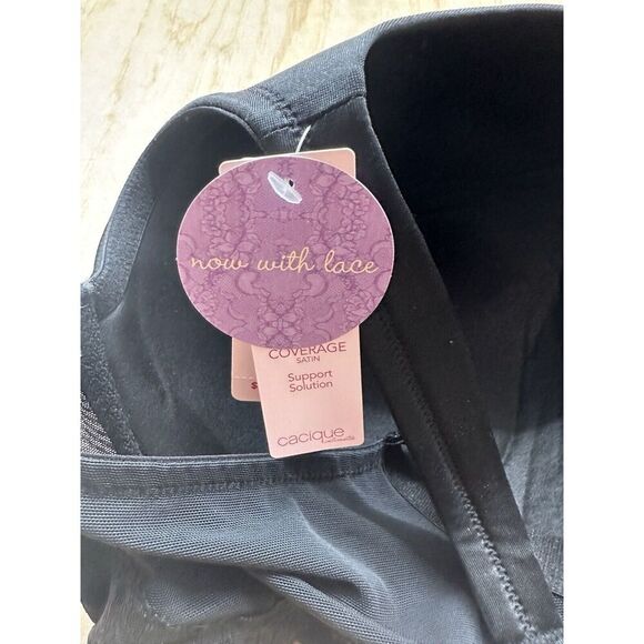 Cacique Bra 46 D Black Underwire Full Coverage Satin New! - Picture 3 of 5